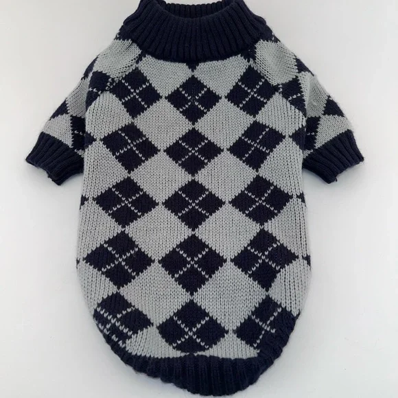Navy and Gray Argyle Dog Sweater Size Medium—2 Available - Picture 3 of 3